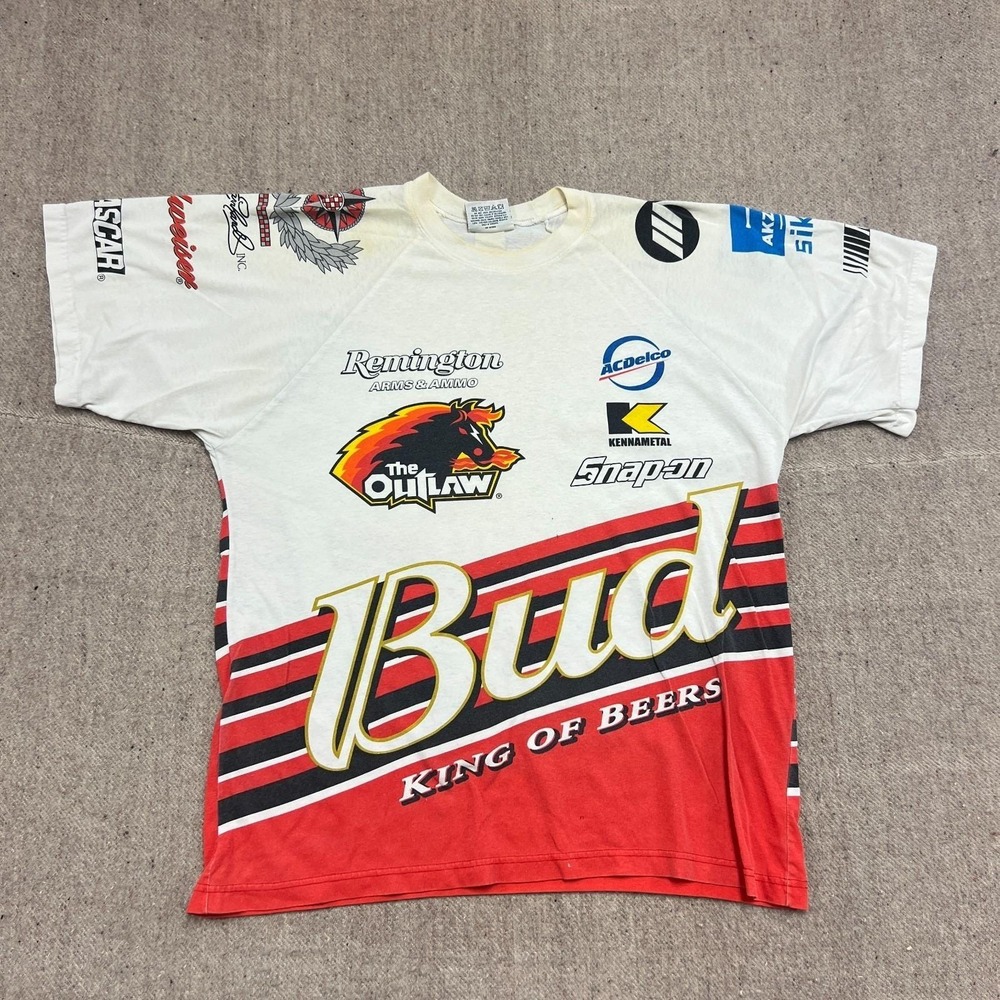 Vintage Dale Of Earnhardt Shirt Mens Large White 1990s Nascar‎ AOP Budweiser